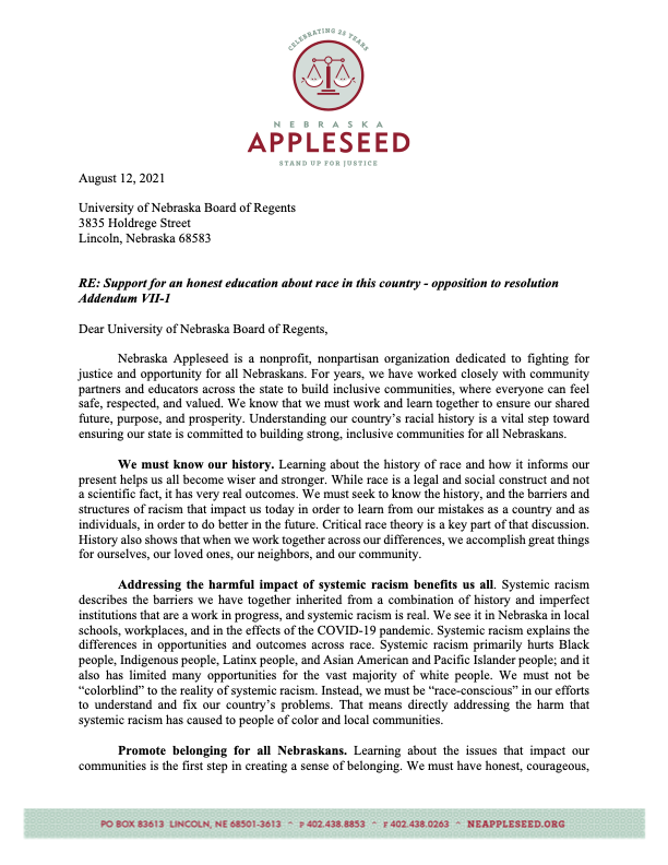 UN Board of Regents Letter